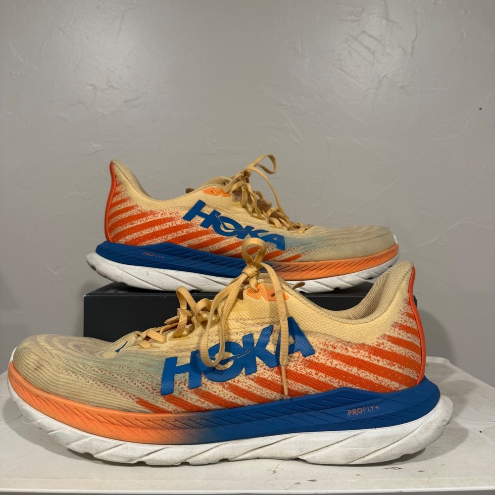 Hoka Mach 5 Running Shoes Mens 14 Ivory Orange Good PROFLY+ 1127893 IVOR